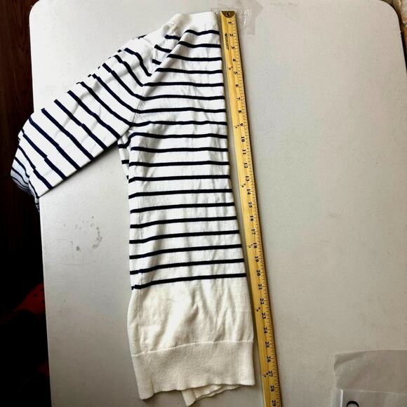 Banana Republic White/Black-Striped Button-up V-neck Cardigan Cashmere - Size S - Picture 8 of 10